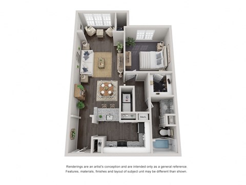 1 Bed1 Bath Floor Plan | 811 Sq. Ft. 1 Bed1 Bath Floor Plan | 811 Sq. Ft. at Willowest in Lindbergh, Georgia, 30318